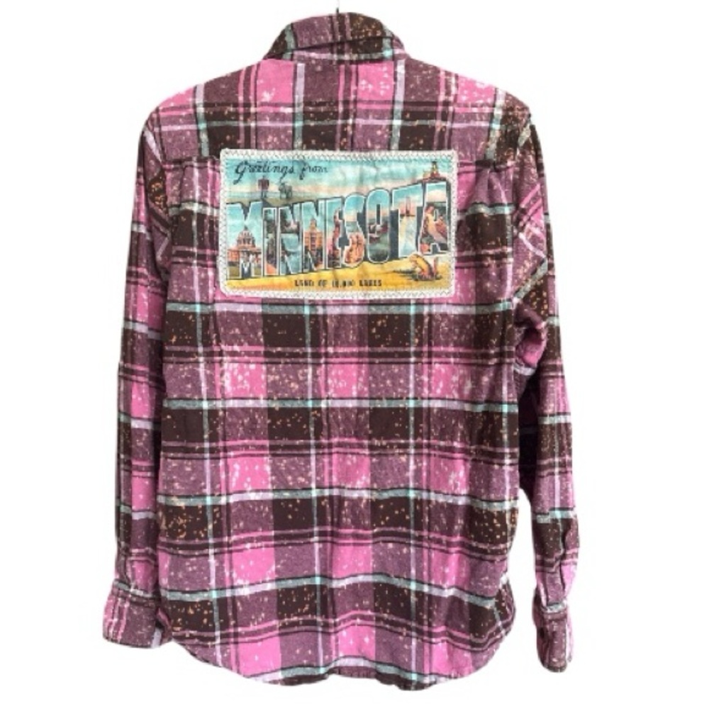 Angry Minnow Greetings from Minnesota Art Flannel Limited Edition Pink Plaid Med